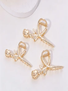 3pcs Alloy Butterfly Rose Hair Claw Summer Hair Accessories Beach Claw Clips Vacay Hair Clips - Gold - View 6
