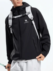 CAMEL CROWN Chaqueta de exterior de una sola capa para hombre, cómoda, repelente al agua y ligera, adecuada para senderismo y montañismo en primavera - Fantasma negro - Ver 3