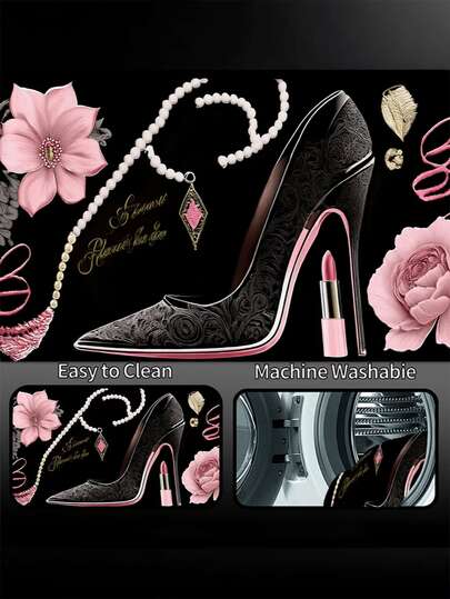 1pc High Heel Shoe Accessory Pattern And 'Pleasure' Slogan Trunk Mat, An Essential Item For Travel, Compatible With Various Car Models, Enhances The Interior Decor Of Your Vehicle, Improves The Ambiance Inside The Car