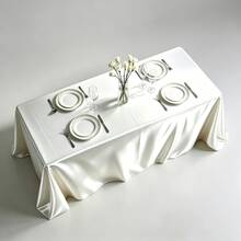 1pc White Round Satin Tablecloth, Elegant Wedding Tablecloth, Ruffled Edge Design, Diameter 145/180/200/228cm, Suitable For Wedding And Formal Dining Tables, Easy Care Polyester Material - White - View 6