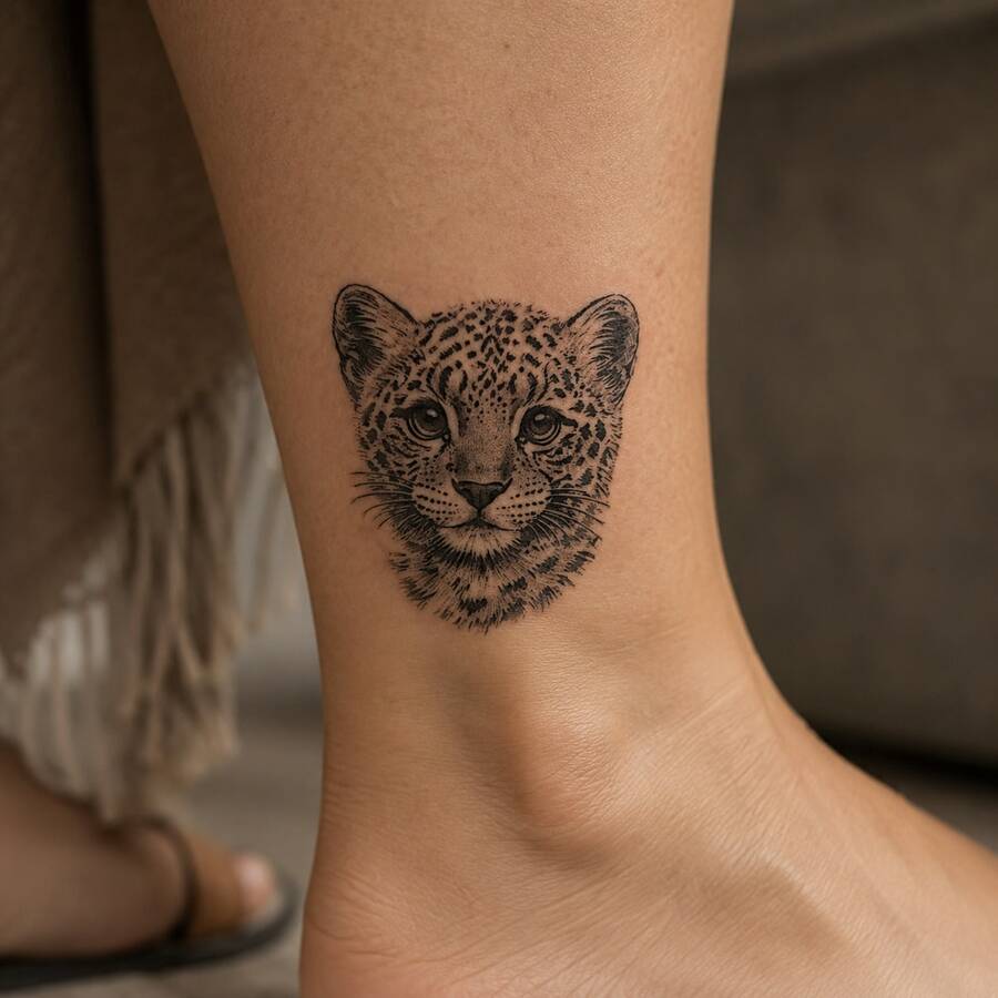 1 pieza Pegatina de tatuaje realista de leopardo de PVC impermeable y resistente al roce, adecuada para uso diario - Gris - Ver 1