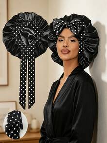 2pcs Women's Stretchy Satin Sleeping Cap/Makeup Cap/Daily Use Hair Cap, Satin Cap (Random Print Pattern),Summer,Beach,Hat,Holiday,Travel - Leopard Print Brown NPSM68 + Leopard Print Pink NPSM19 - View 22