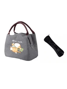 Striped Pattern Insulated Lunch Bag With Backpack Cat Design, Insulated Bento Box Bag, Thickened Aluminum Foil Lunch Bag, Cold-Keeping Picnic Tote Bag, Portable Lunch Box Bag, Suitable For Work And Outdoor Activities, Lunch Bag, Work And School Storage Bag, Teacher Storage Bag, Back To School Striped Pattern Insulated Lunch Bag, Insulated Bento Box Bag, Thickened Aluminum Foil Lunch Bag, Cold-Keeping Picnic Tote Bag - Multicolor - View 13