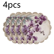 Floral Scalloped Round Placemats, Decorative Table Mats, Size 36*36cm. Polyester Woven, Heat-Resistant, Waterproof, Stain-Proof, Washable & Durable For Table Decor. - Multicolor - View 18