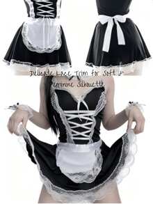 OBOVAY 1件女款女僕 Cosplay 套裝，性感修身內衣/女僕制服，萬聖節角色扮演私人拍照派對，情人節聖誕約會之夜氛圍穿搭禮物 - 彩色 - 查看 10