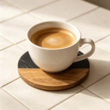 Heat Resistant Non-Slip Marble Acacia Wood Spliced Coasters, Round Square Hexagon Shapes Elegant Table Protector Pad For Hot Mugs Cookware, Compact Decor Accessory Suitable For Home Kitchen Dining Table Daily Household Dining Scenes - Multicolor - View 4