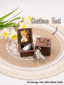 Custom Wooden Pet Hair Memorial Box: Engraved Pet Memorial Gift - Brown - View 6