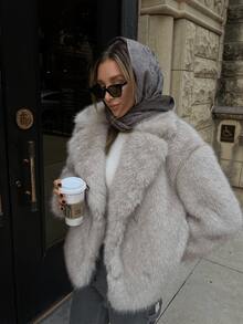 GDDYIN Women's Winter New Fashionable Modern Street Collar Design Gradient Luxury Artificial Fur Coat Vacation - Blackened Tips - View 4