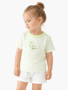 Balabala 2026 Style Soft Breathable Lightweight Fashion Baby Boy Summer Striped Short Sleeve Top - White and Yellow - View 3
