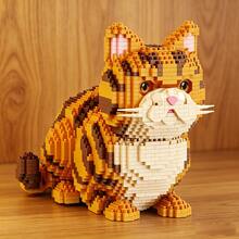 2356pcs Micro Particle Orange Tabby Cat Building Block Set, 2 Styles Optional DIY Assembly Pet Model, Desktop Home Decor Creative Handmade Craft Gift, Suitable For Hobby Collectors - Multicolor - View 3