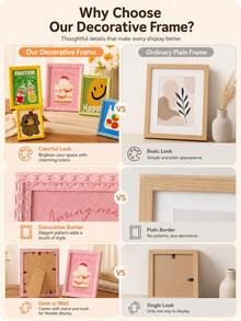 1pc 6-Inch Dopamine Colorful Mini Photo Frame, Hollow Bead Decorated Oil Painting Card Paper Art Frame, Wall-Mounted And Desktop Photo Frame, Suitable For Home Office Decor, Gallery Wall, Desktop Decoration, Graduation Gift, Father's Day Gift, Dorm Decor, Summer Decor - Multicolor - View 5