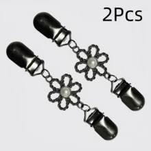 2/3/4Pcs New Vintage Pearl Sweater Clips, Classic Women's Floral Shawl Cardigan Scarf Clips, Waist Fixing Buckle - Multicolor - View 14