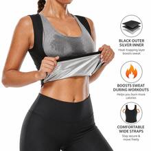 Sauna Sweat Vest For Women,Women Waist Trainer Top, Heat Trapping Workout Tank Top With Silver Inner Lining, Black Waist Trainer Sweat Shaper Vest, Comfortable Compression Fitness Top For Gym Training, Running, Cardio, Yoga - Black - View 11