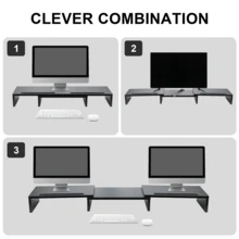 Dual Monitor Stand Desk Riser – Adjustable Wooden Monitor Shelf With Storage, Phone Slots & Cable Management - View 5