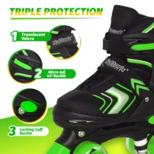 Adjustable Roller Skates For Girls Boys, 4 Size Rollerskates With All Light Up Wheels For Kids - Green - View 3
