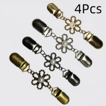 2/3/4Pcs New Vintage Pearl Sweater Clips, Classic Women's Floral Shawl Cardigan Scarf Clips, Waist Fixing Buckle - Multicolor - View 19