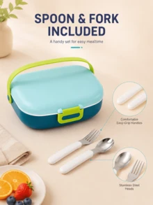Portable Lunch Box In 5 Macaron Color Blocks With Handle And Buckle Design. Suitable For Single-Person, Portable, Airtight Lunch Boxes. Perfect For Back-To-School Season, Working Professionals, And Outdoor Picnics. - Multicolor - View 11