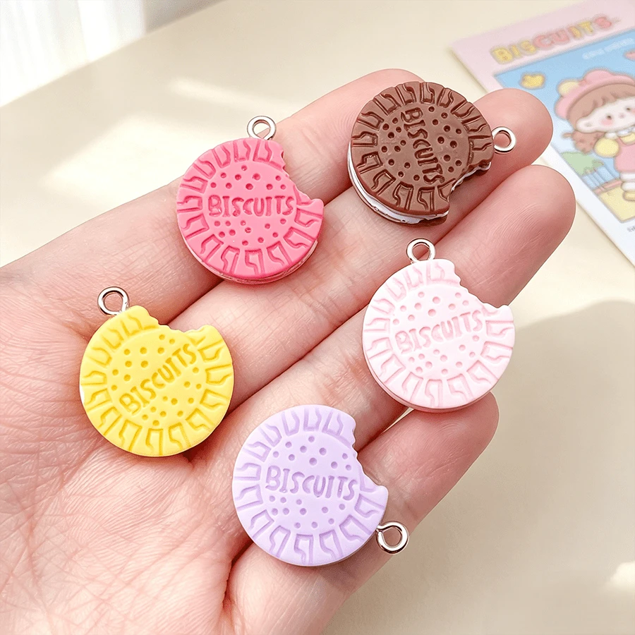 10pcs Resin Cute Cookie Pendants Kawaii Sandwich Cookie Charms, For Bracelet Earring Jewelry Making - Random Color - Multicolor - View 1