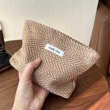 客製化刺繡女款個性化麥穗圖案編織托特包，優雅極簡設計旅行盥洗包，大容量拉鍊化妝收納袋，便攜日常收納包，時尚禮品首選，旅行必備 - 彩色 - 查看 4