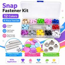 12 Colors Metal Copper Snap Buttons With Installation Tool, Colorful Fastener Snaps For Clothing, Bags & DIY Sewing Crafts - A - View 4