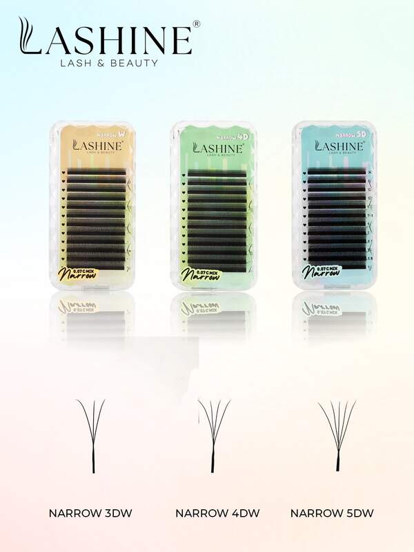 Lashine 1 Box Wispy Narrow W 3D 4D 5D Mixed Length 0.07mm D Curl Premade Lash Fans Soft Lightweight PBT Lash Extensions