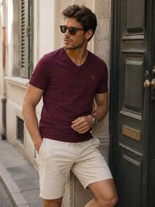 T8568 DEWBERRY Men V NECK T-SHIRT - Purple - View 2