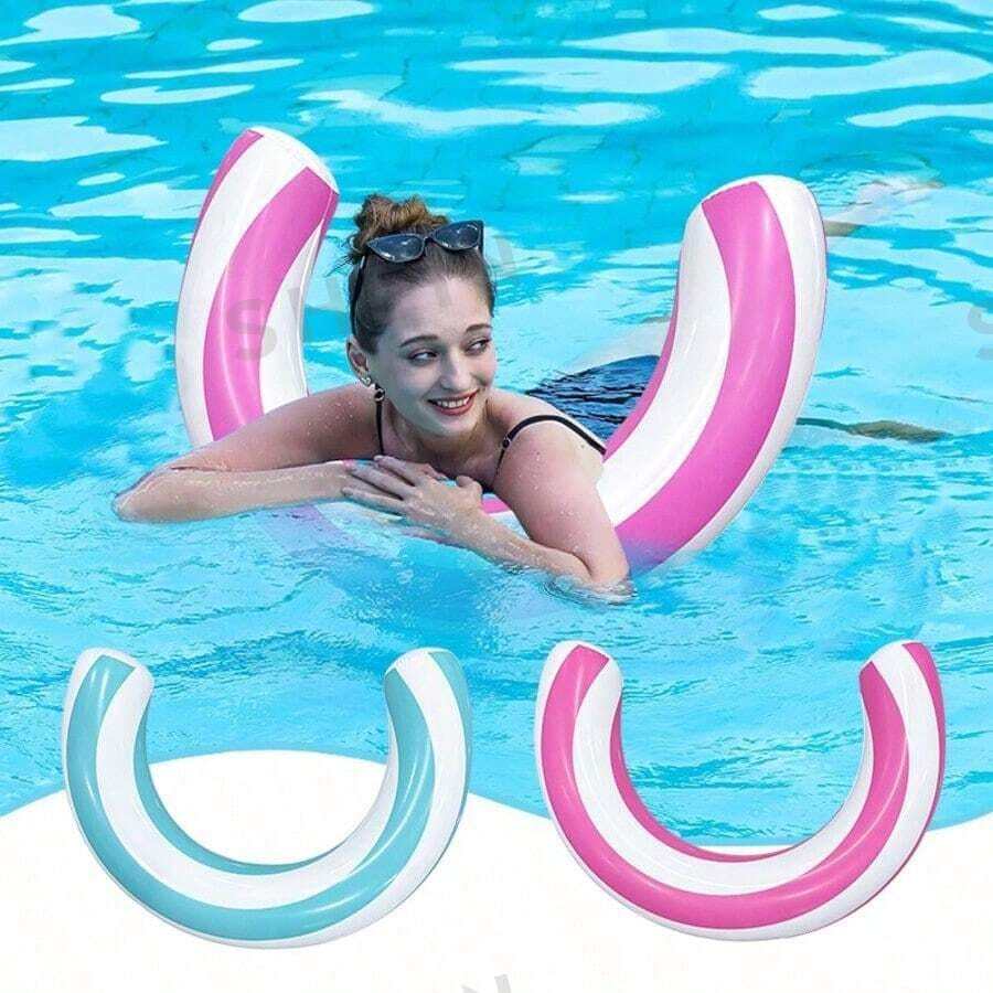 1pc New Striped U-Shaped Inflatable Swim Ring, Arched Design Pool Float, Thickened PVC Floating Device, Summer Water Entertainment Float, Swimming Pool Lounge Chair, Beach Float, Inflatable Water Toy, Pool Party Accessory, Suitable For Adults And Teens Vacation Swimming Float - Multicolor - View 1