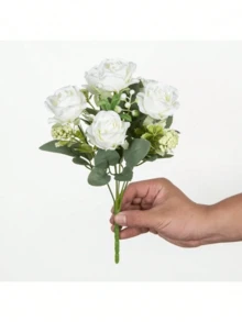 1/3pcs Artificial Silk Rose Bouquet, Faux Foam Fruit, Spring/Autumn Decoration, Valentine's Day Bridal Bouquet, Wedding Vase Decoration, Suitable For Home, Room, Restaurant, Bedroom, Bathroom, Kitchen Decor - White - View 11