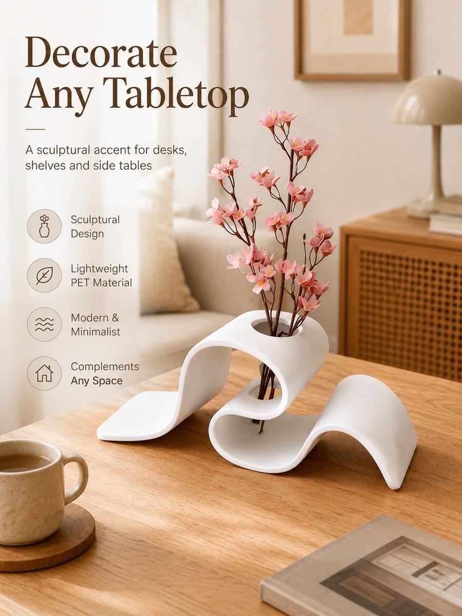 現代極簡 3D 列印花瓶,曲面緞帶設計,北歐風桌面裝飾,適用乾花,適合居家、辦公室與客廳 - 多色 - 查看 1