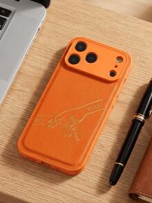 客製化個人縮寫 PU 皮革手機殼，適用 17 16 15 14 13 Pro Max 系列，雷雕設計，相機鏡頭保護，全機防摔，生日與節日禮物首選 - 橘色 - 查看 3
