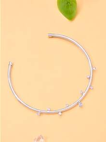 1 pieza Collar de diseño de nicho con apertura asimétrica, con circonita microincrustada, estilo europeo y americano, accesorio de cuello versátil de alta gama - Plateado - Ver 3