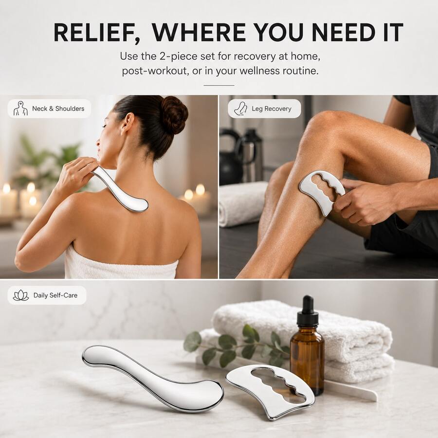 Stainless Steel Fascia Tool Set, Fascia Gua Sha Tool Set, Muscle Gua Sha Tool, Gua Sha Tool, Handheld Massage Tool, Fascia Tool, Deep Tissue Massage Tool, Neck, Shoulder, Back, Arm And Leg Massage Body Massage Tool, Home SPA Use - Multicolor - View 1