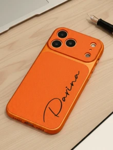 客製化姓名首字母縮寫 PU 皮革手機殼，適用 17 16 15 14 13 12 11 Pro Max 系列，奢華鱷魚紋理，防震防刮， 17 Pro Max 完美適配，理想聖誕禮物選擇 - 橘色 - 查看 7