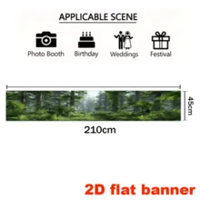 2D planarer Wald-Themen-Bannerhintergrund mit Kiefernbäumen, Farnen und dem Effekt von Morgennebel, mit einer grünen Rasenbasis. Keine Stromversorgung erforderlich. - A - Übersicht 5