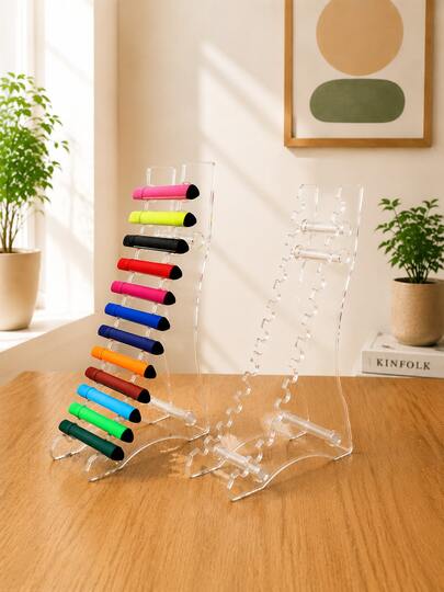 1/2 Pieces Detachable And Reversible Transparent PVC Pen Holder With 12 Slots For Pens. Multi-Functional Pen Holder, Desk Storage Rack, Display Stand For Office Learning Supplies. Creative Office Stationery Decorative Item.