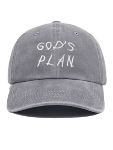 1件復古水洗棒球帽 GOD'S PLAN 字母印花 可調節 透氣柔軟 彎帽簷 防曬帽 中性運動休閒戶外風 - 上帝的計劃 - 查看 8