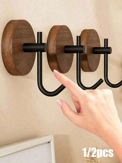 1/2pcs Door Hook Bathroom Towel Rack Creative Coat Hook (With Adhesive Backing, No Drilling Required) Single Wall-Mounted Clothing Hook Nordic Style Bathroom Hook, Home Decor Hook, Solid Wood Material (Please Do Not Hang Heavy Objects, Otherwise It Will Fall)