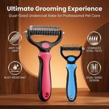 Double-Sided Bristle Pet Grooming Brush, Long Hair Dog & Cat Deshedding Comb, Easily Remove Hair Knots, Tangles And Loose Fur, Non-Slip Handle Large Pet Shedding Cleaning Tool - Multicolor - View 2