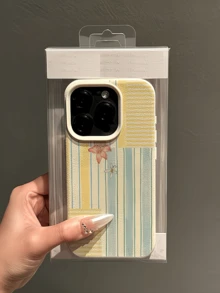 1件白色春季條紋拼接個性化TPU防震全包覆手機殼，適用於Apple 17 16 15 14 13 12 11 Pro Max Air 及系列 - 彩色 - 查看 3