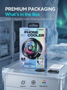 REMAX Semiconductor-Based Ice-Cooling, Three-Level Adjustable Temperature Control, Digital Temperature Display, Magnetic/Back Clip Dual Modes-RT-F13 Mobile Phone Cooler, Made Of Aluminum Alloy And Ceramic, With Type-C Power Supply. - Multicolor - View 9