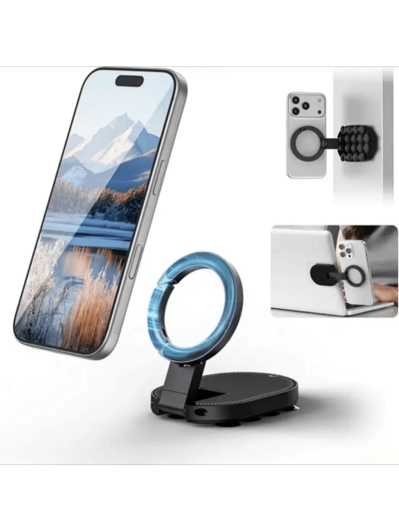New 3-In-1 Phone Stand, Featuring A New Design Combining Biomimetic Octopus Suction Cups And Magnetic Attachment, Suitable For Most Scenarios, High-Strength Magnets Paired With Stable Suction Cups, Can Be Used On Iron Or Smooth Surfaces