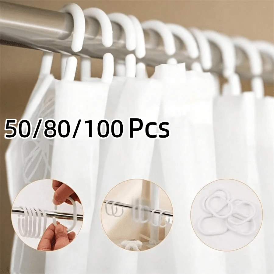 50/80/100Pcs Plastic C-Shaped Hooks Home Decor Curtain Hooks Bathroom Curtain Hooks Shower Curtain Accessories