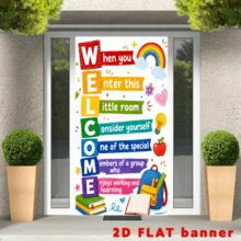 2D Flag Welcome To School Classroom Theme Background, Featuring Elements Of Rainbows, Books, And Learning Supplies. Easy To Use, Suitable For Indoor And Outdoor Setups. - 1 - View 3