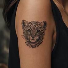 1 pieza Pegatina de tatuaje realista de leopardo de PVC impermeable y resistente al roce, adecuada para uso diario - Gris - Ver 4