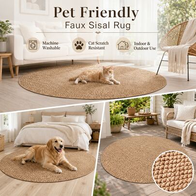 1pc Natural Light Brown Round Woven Texture Mat - Soft Polyester Anti-Slip Backing, Machine Washable, Suitable For Indoor/Outdoor, Living Room, Bedroom, Patio, Modern Home Decor, Spring/Summer Gift, Comfortable Living Room Carpet