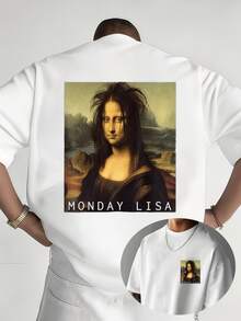 Camiseta de manga corta para hombre "MONDAY LISA" - Diseño creativo que combina arte clásico con humor moderno, casual y cómoda para el uso diario, adecuada para el trabajo de lunes, fiestas - Negro - Ver 8