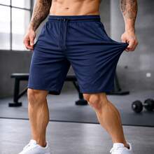 Men's Bermuda Shorts With Zipper, Gym, Sports, Beach, Breathable & Lightweight Polyamide - Navy Blue - View 2