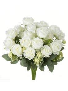 1/3pcs Artificial Silk Rose Bouquet, Faux Foam Fruit, Spring/Autumn Decoration, Valentine's Day Bridal Bouquet, Wedding Vase Decoration, Suitable For Home, Room, Restaurant, Bedroom, Bathroom, Kitchen Decor - White - View 1