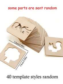20pcs Christmas Decoration Montessori Wooden Animal & Fruit Pattern Painting Doodle Fill-In DIY Painting Template, Back To School - Multicolor - View 8
