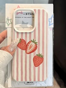 1個 白色條紋草莓個性化TPU防震全包覆手機殼，適用於Apple 17 16 15 14 13 12 11 Pro Max Air及系列 - 彩色 - 查看 3